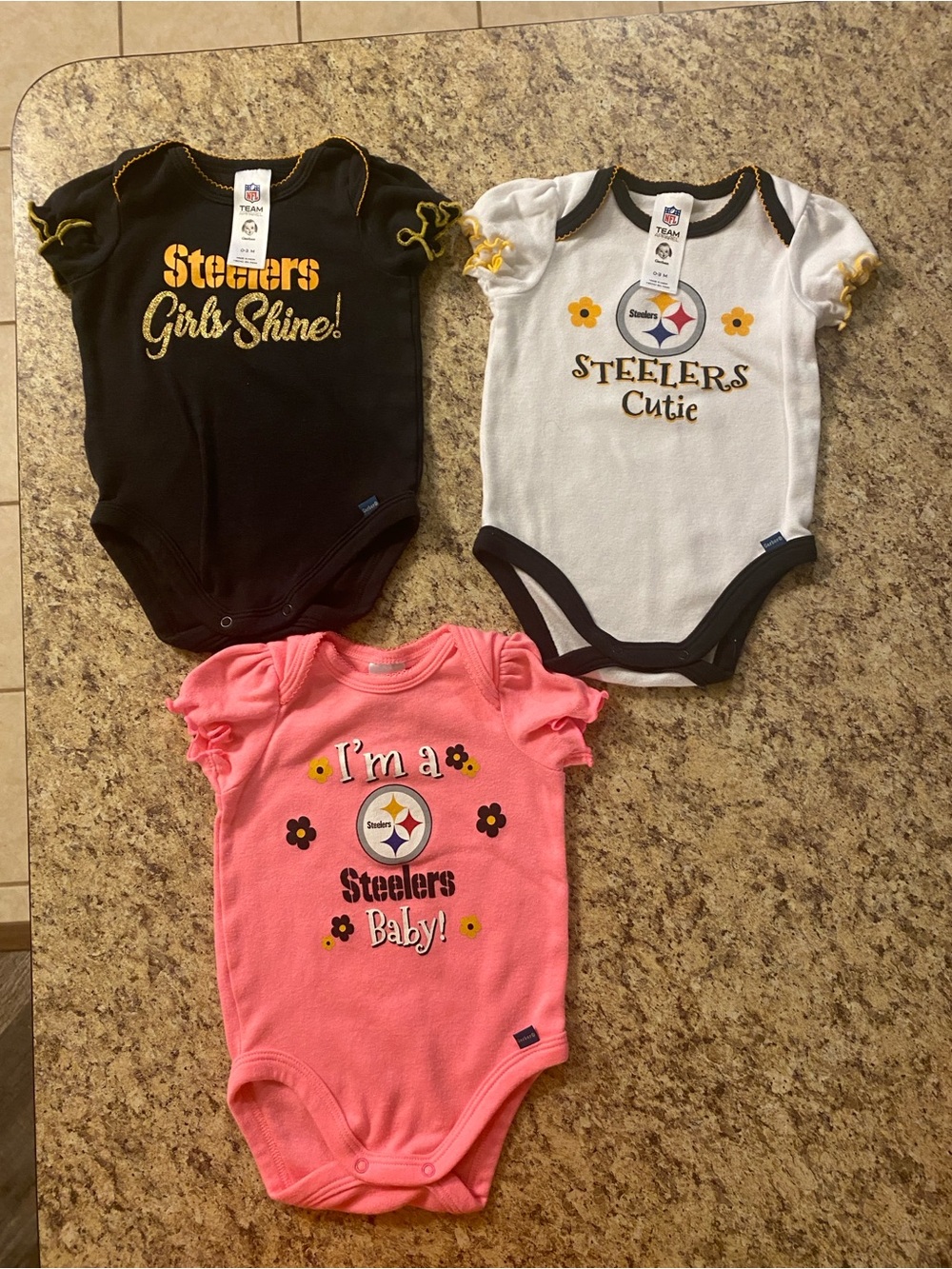 NFL Pittsburgh Steelers Girls One-Piece Bodysuit Set - Black, White, Pink